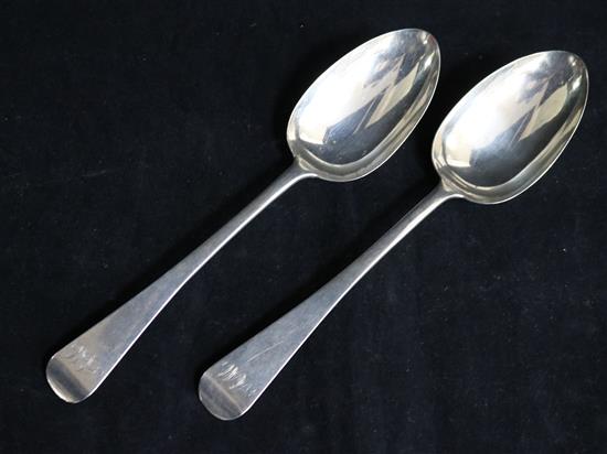 A pair of William IV Old English pattern tablespoons by John James Whiting, London, 1834.